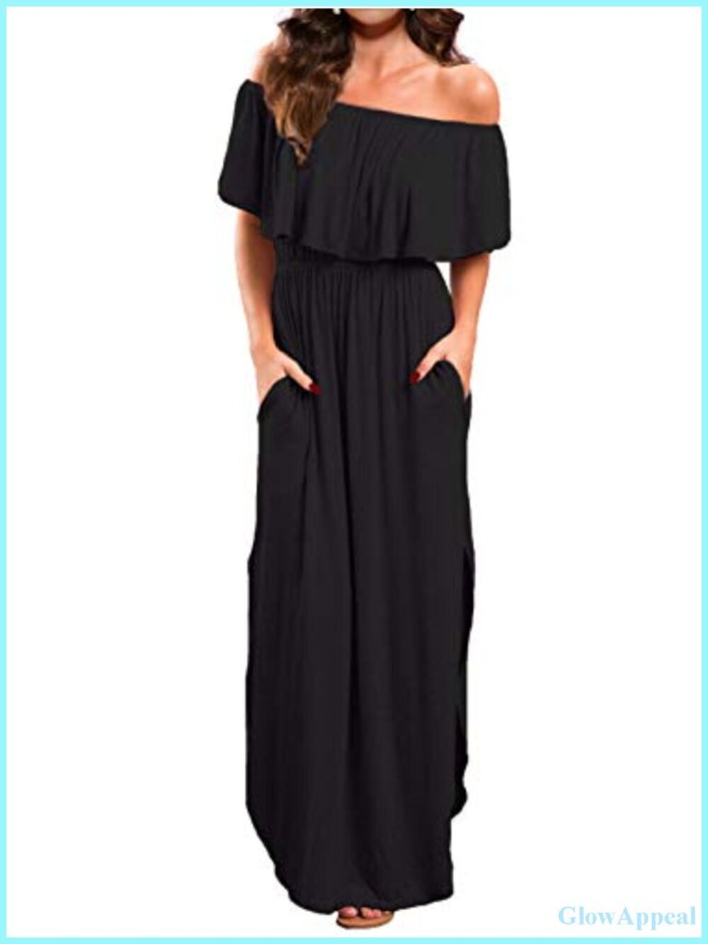 Off Shoulder Maxi Dress with Pockets and Ruffle